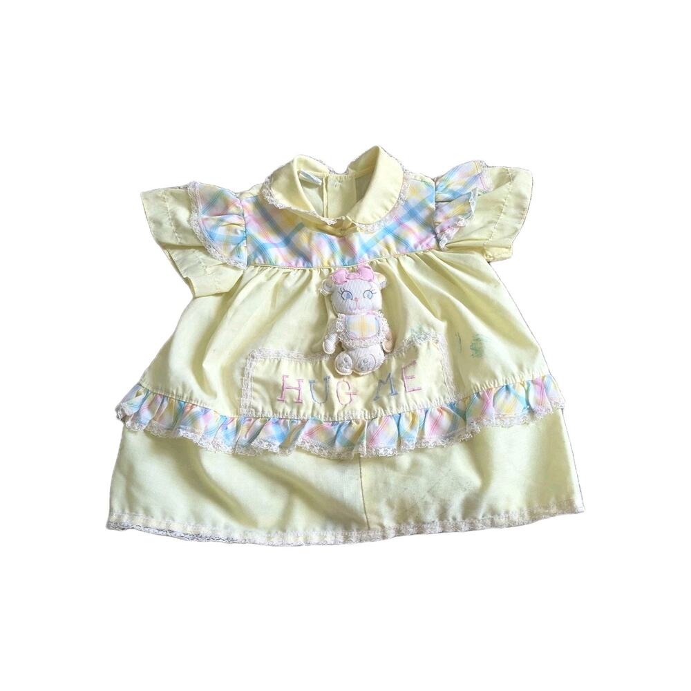 Vintage Kitty Peasant Dress Toddler Girls 4T Pastel Yellow Hug Me 90s Retro